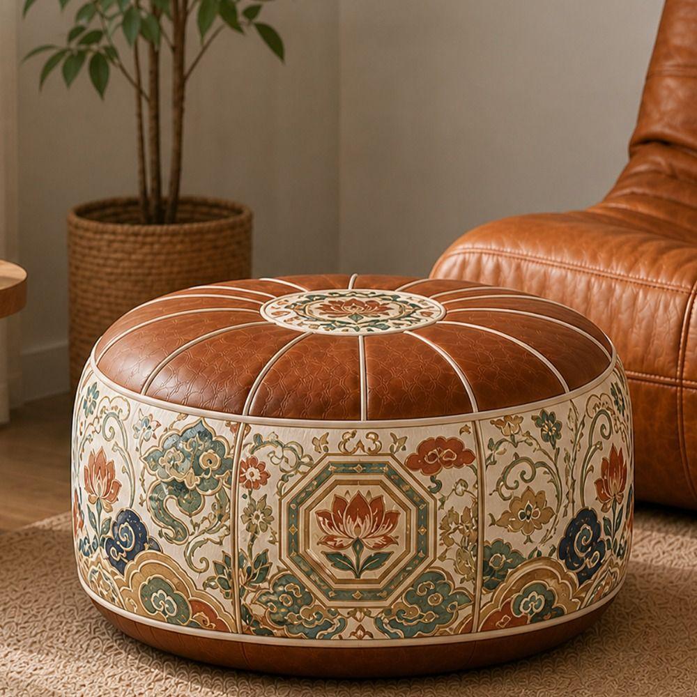 PU Leather Ottoman Pouf Foldable Storage Ottoman New Floor Seat Cushion Multipurpose Storage