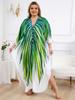 EDOLYNSA Oversize Women Kaftan Robe Outfit Bohemian Printed Vacation Chinese Knot V-neck House Bathing Suit Cover Up Q1588