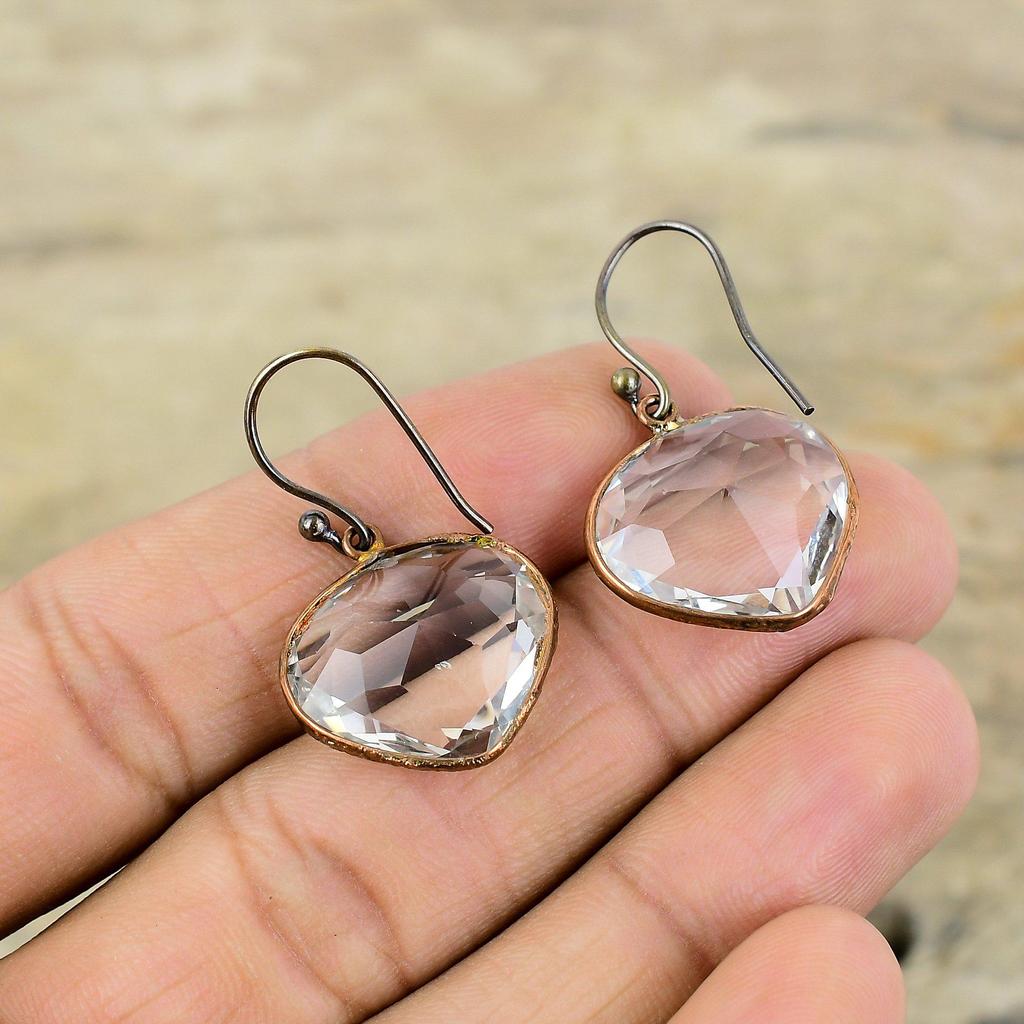 Faceted White Topaz Earring Electroformed Copper Earrings Handmade Earring Beautiful Electroformed Jewelry Gemstone Earring Gift For Mother