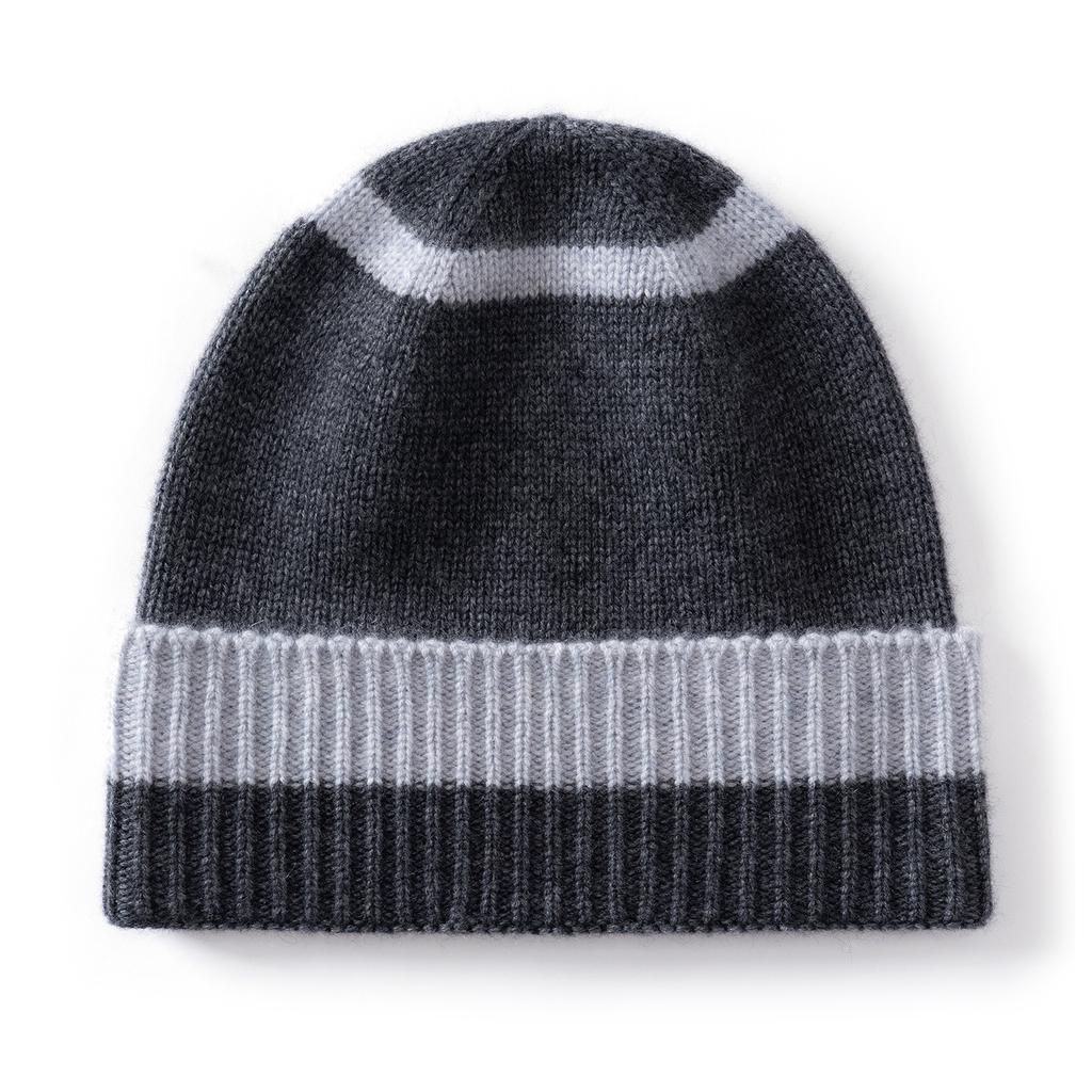 Cashmere knitted hat women's double-layer color matching thickened thermal ear protection headgear winter versatile high-end color contrast exquisite