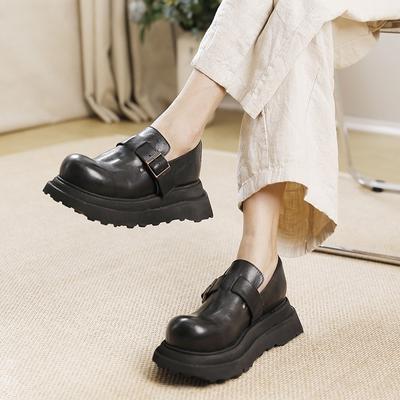 Туфли на плоской подошве из натуральной кожи в стиле ретро, ​​повседневные однотонные туфли без шнуровки на мягкой подошве с круглым носком и мягкой подошвой