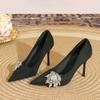 Fashion Rhinestone Flower Stiletto Shoes Autumn New Style Pointed Suede Slip-on Non-slip Wear-resistant High Heels