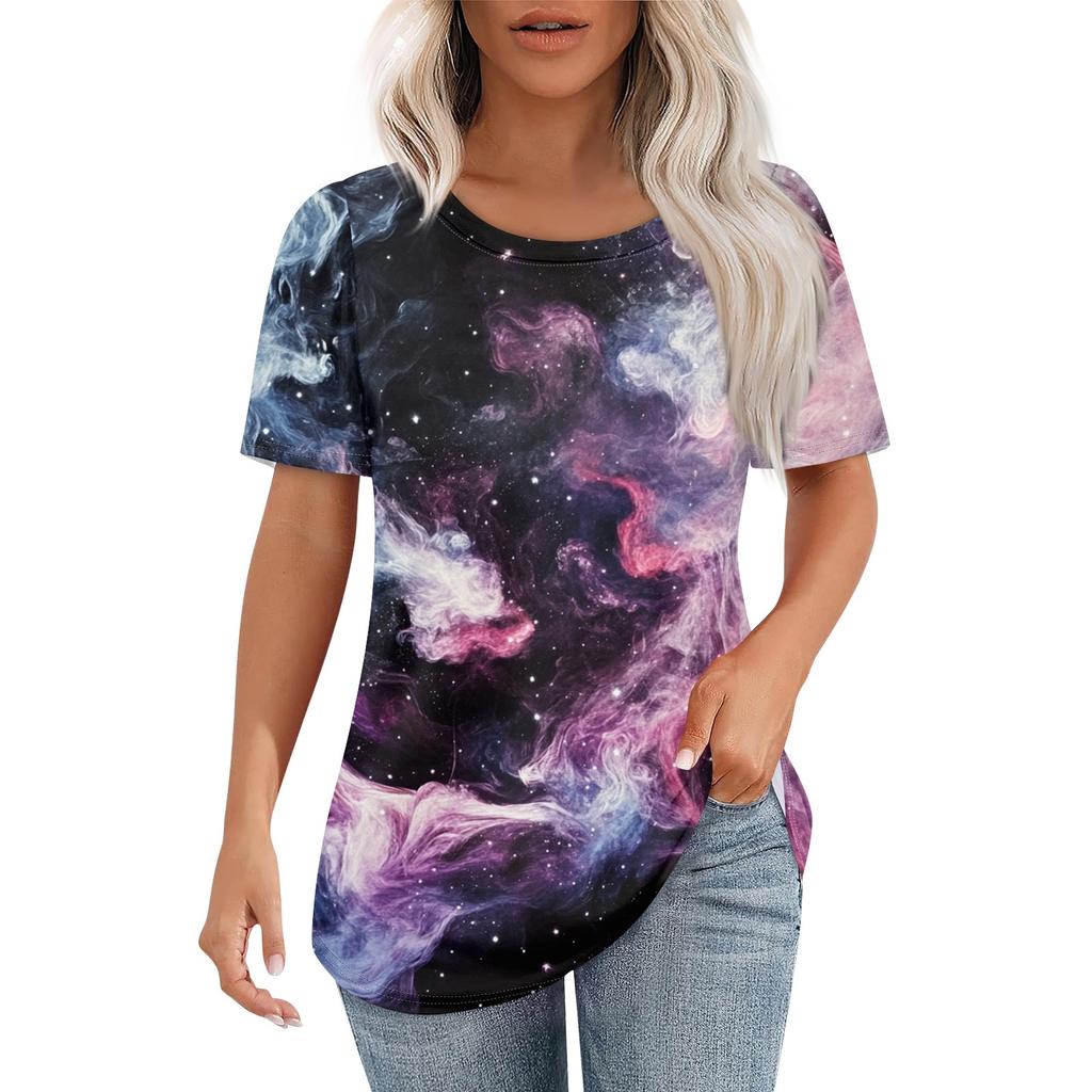 Женская футболка с принтом неба, модная, повседневная, с круглым вырезом и коротким рукавом