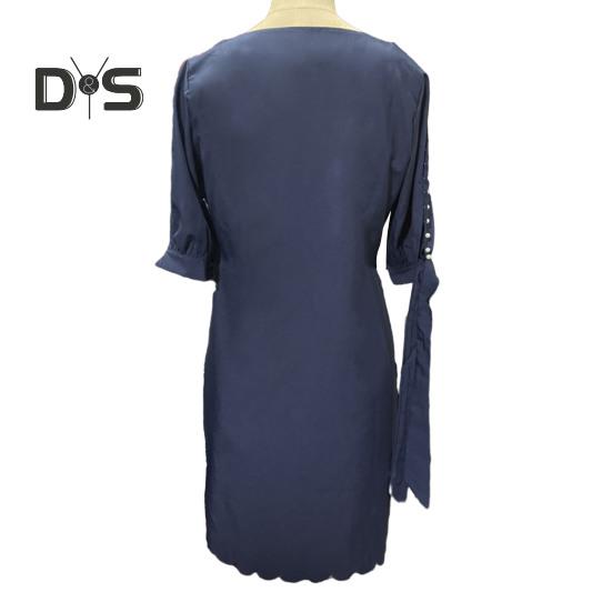 Женское платье с открытыми рукавами три четверти и круглым вырезом, сплошной цвет, мягкое дышащее свободное платье длиной до колена с декором из бисера, женское платье миди для поездок на работу