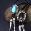 Men Western Vintage Cowboy Black Stone Agate Bolo Ties Rodeo Dance Bootlace Tie Necktie