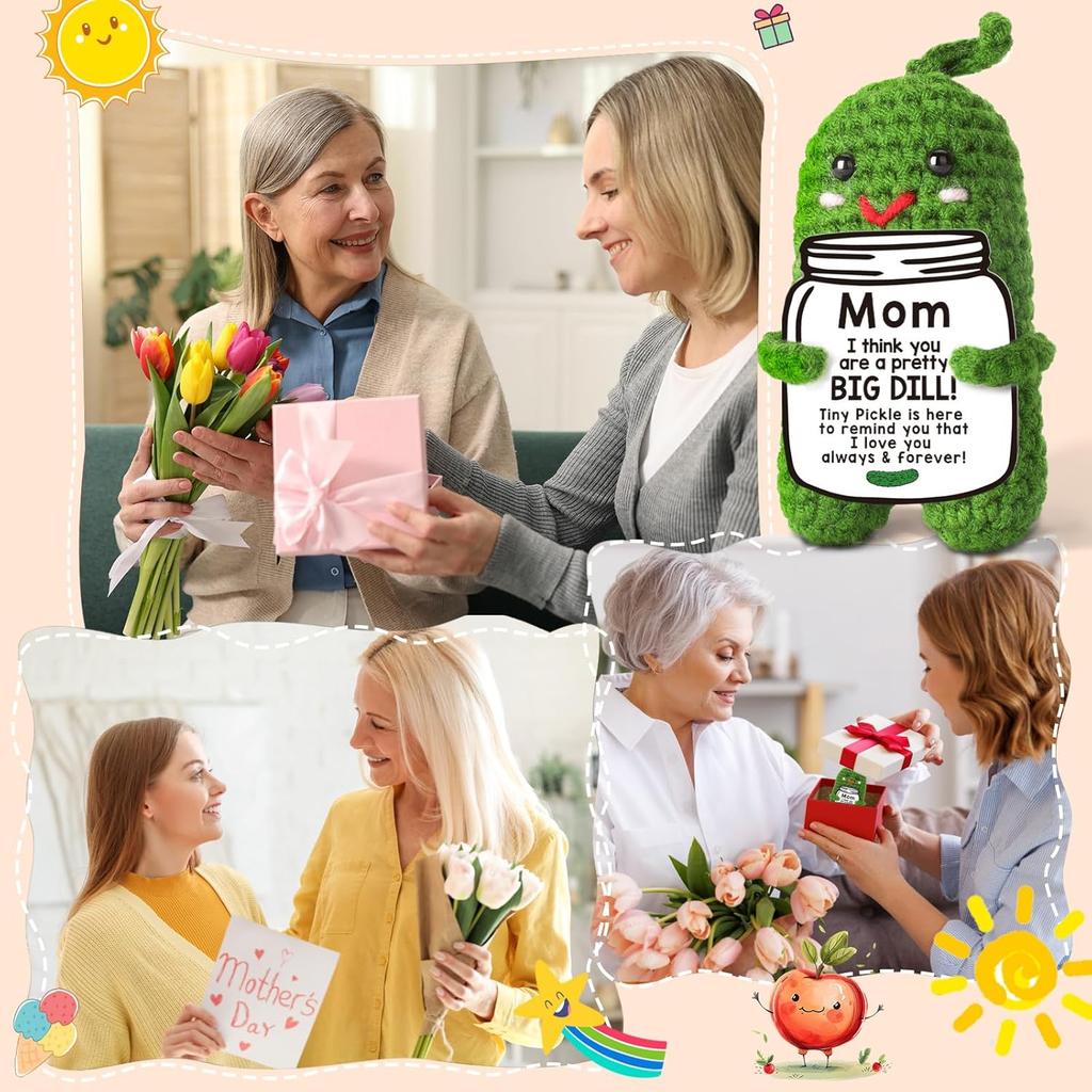 Забавные вязаные крючком плюшевые куклы «Позитивный огурец» с карточкой. Подарок на День матери для мамы от дочери или сына. Вязаная вручную кукла «Огурец»