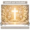2D plane, 1 cross-shaped white dove background banner, symbolizing peace and tranquility, polyester fiber