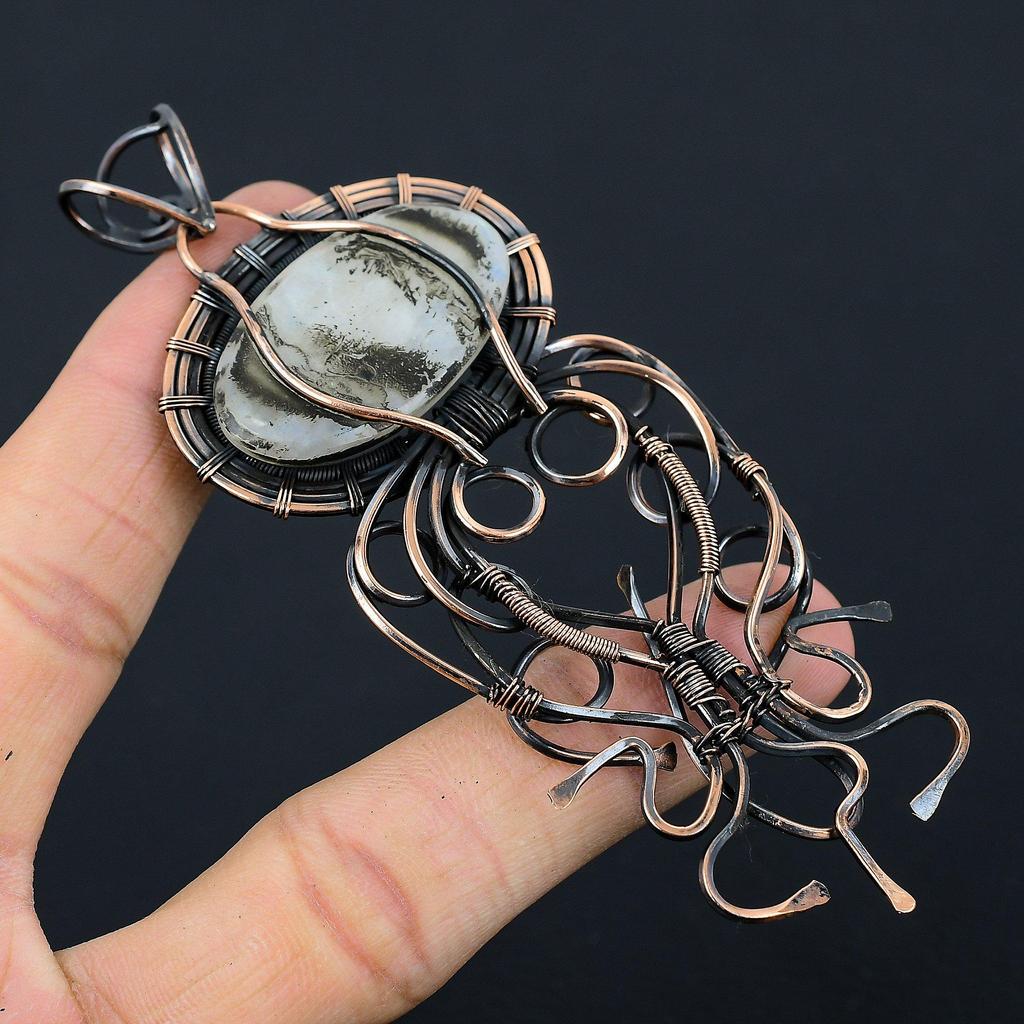Moonstone Gemstone Copper Wire Wrap Handmade Pendant Jewelry Gift For Her