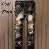 Men`s Punk Retro Style Straight Jeans Ripped Hip Hop Denim Motorcycle Zipper Pants
