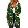 Women's Fashionable Christmas Printed Long Sleeved Drawstring Hooded Zipper Pocket Long Casual Sweatshirt Jacket