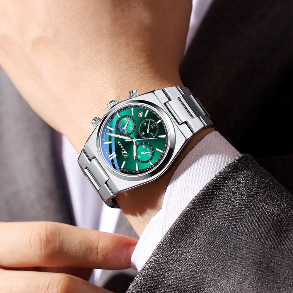 Роскошные часы для мужчин кварцевые деловые мужские часы водонепроницаемые светящиеся мужские часы из нержавеющей стали с хронографом