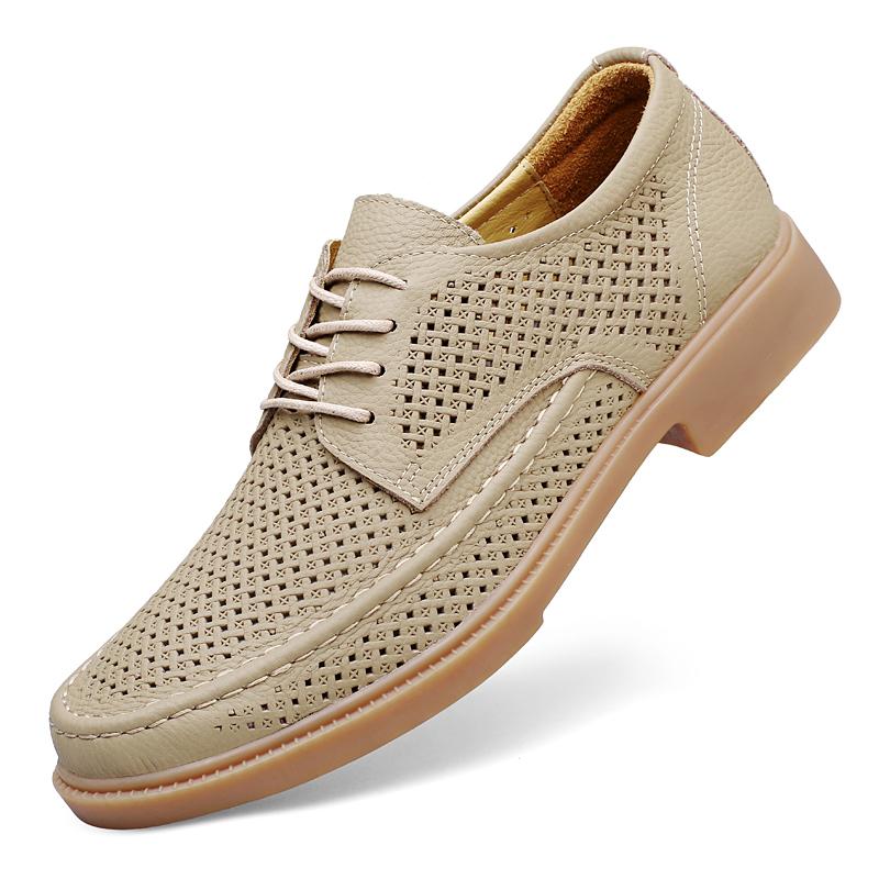 Высококачественная мужская удобная обувь на шнуровке с круглым носком, повседневная, из кожи, модная, для улицы, дышащая и нескользящая, рабочая обувь