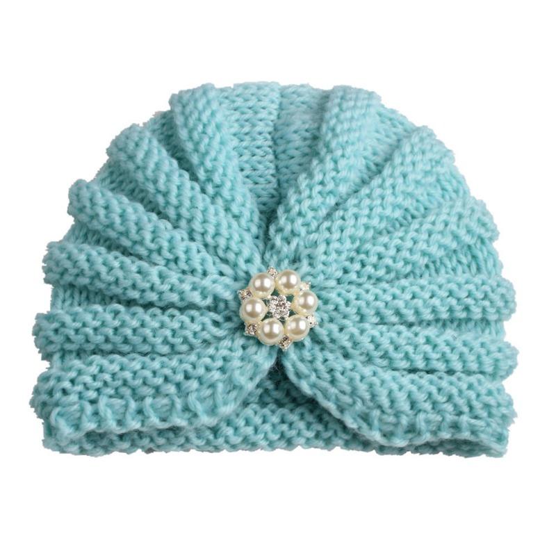 New children's products winter, solid color with diamond baby wool hat, baby knitted thermal hat