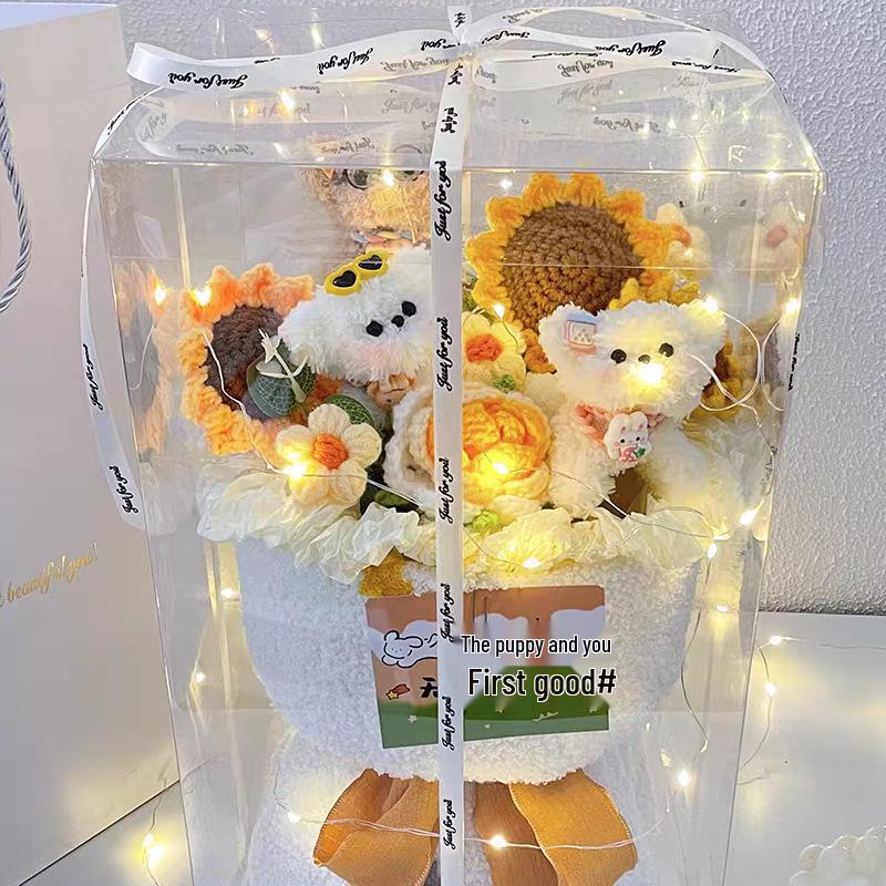 Chenille Stem Birthday Bouquet with Dog Doll - Handmade, Cute Gift for Bestie