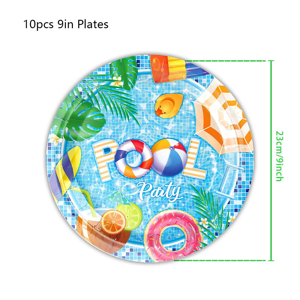 Новый набор посуды для пляжной или бассейновой вечеринки из 51 предмета включает скатерть, тарелки, стаканы, салфетки