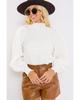 Azura Exchange White Textured Smocked Mock Neck Puff Sleeve Blouse