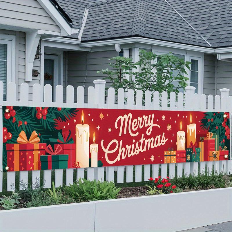 Winter Merry Christmas Christmas Outdoor Banner 17x78in, Festive Garden Fence Porch Sign
