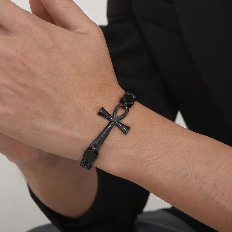 Bracelet Vintage Charm Pendant Amulet Talisman Ankh Cross Men Women Stainless Steel Egypt Egyptian Key Life Religious Jewelry Gift Hip Hop Rock Goth