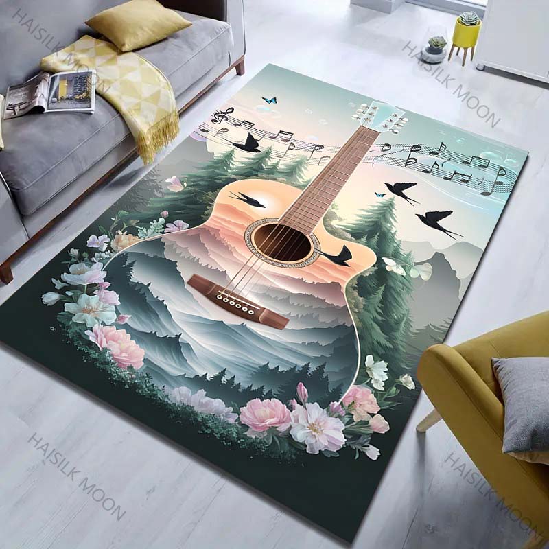 Forest Guitar Sheet Music Prints Creative Print Carpet for Bedroom Living Room Bedside Sofa Floor Mat Modern Home Decor Area Rug