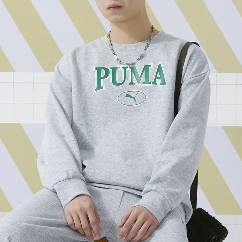 Puma Буквенный логотип с принтом Спортивный фитнес-тренировочный трикотажный свитер с круглым вырезом, длинный рукав, американская винтажная толстовка, унисекс, толстовка, серый цвет 682929-04