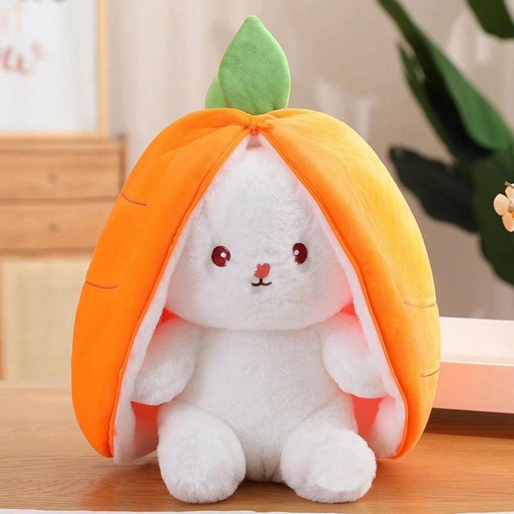 Kawaii Fruit Transfigured Bunny Plush Toy Cute Carrot Strawberry Turn Into Rabbit Plush Cosplay Toy Kids Birthday Christmas Gift