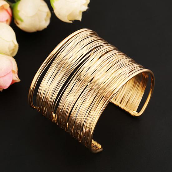 Women's Multilayer Metal Wires Strings Open Bangle Wide Cuff Bracelet