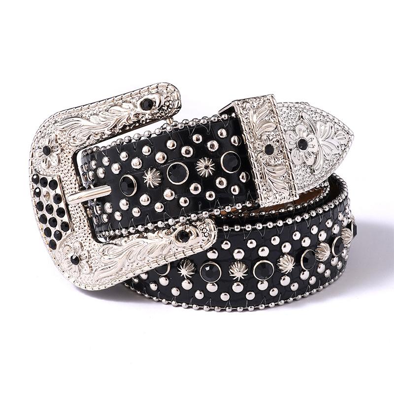 Men's New Trend Retro Rhinestone Belt Y2k Style Handmade Diamond European and American Punk Hip-hop Dance Pin Buckle Ladies Belt