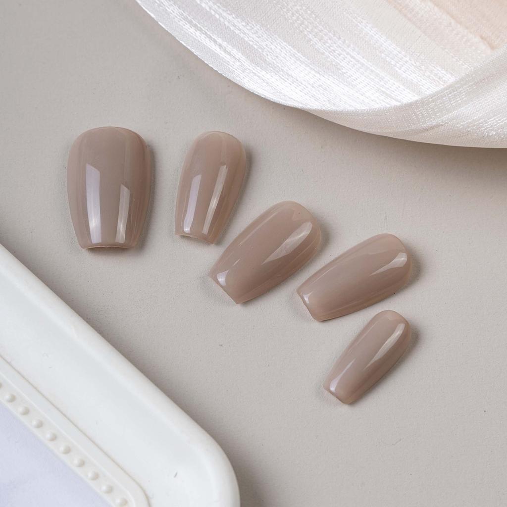 Женские накладные ногти среднего размера с рисунком телесного цвета на акриловых ногтях глянцевые накладные ногти с полным покрытием