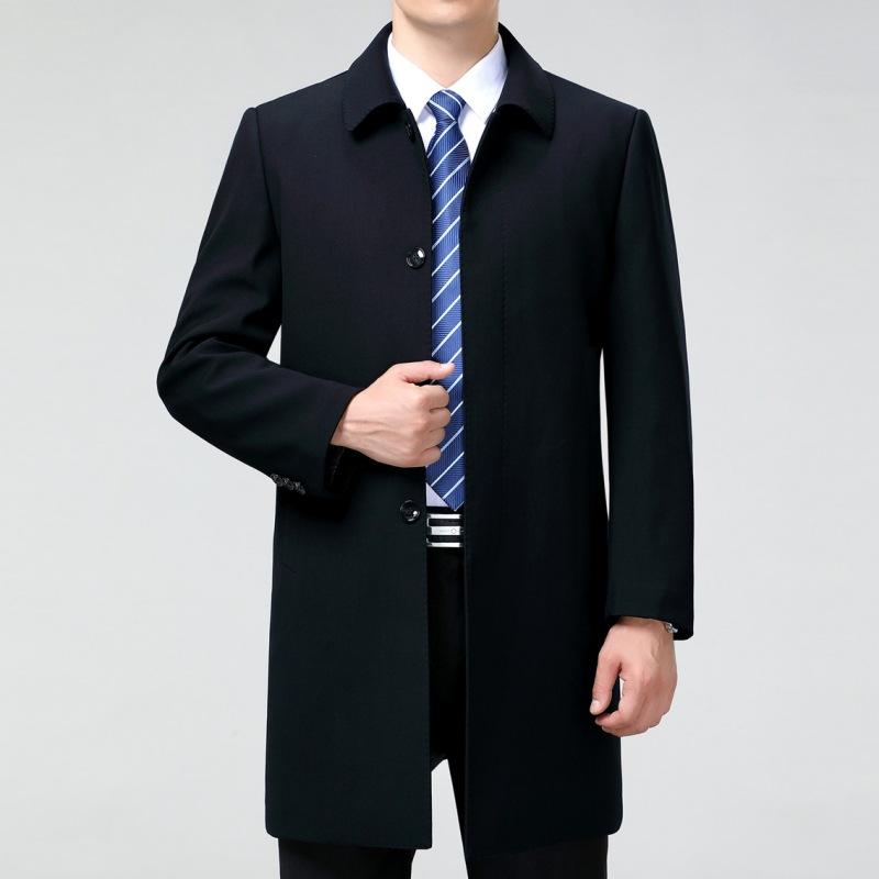 Осенне-зимняя мужская ветровка из шерсти и хлопка для пап среднего и пожилого возраста, пальто средней длины, мужское повседневное деловое пальто