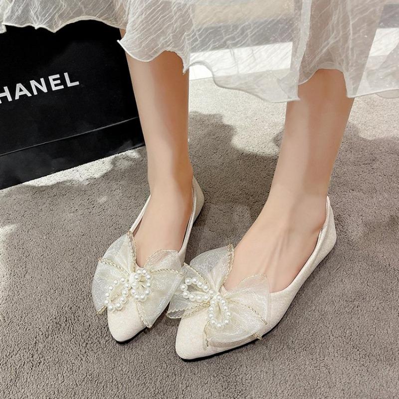 Fashion Ladies' Versatile Temperament Pointed Bow Flat Shoes Spring Summer New Fashionable Elegant Comfortable Dress Flat Shoes
