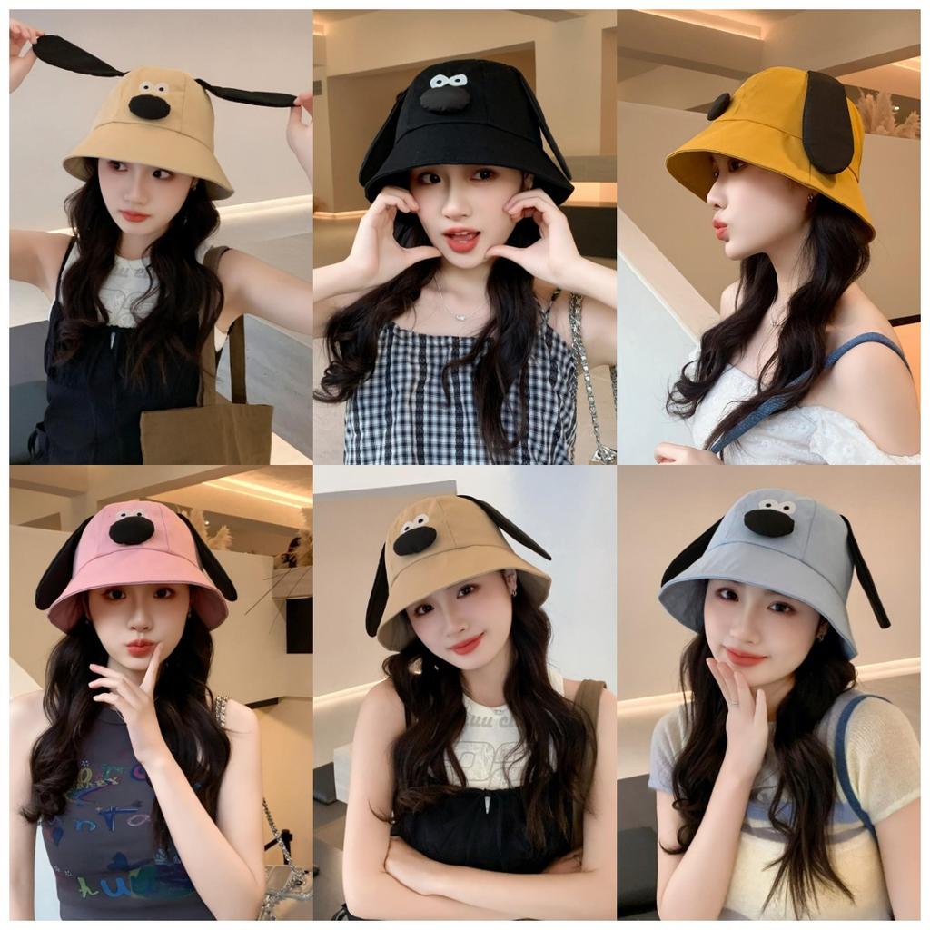 Spring Summer Bucket Hat For Women Men Cute Dog Ear Bear Nose Cartoon Fisherman Hat Outdoor Sun Hat Mountain Travel Beach Cap
