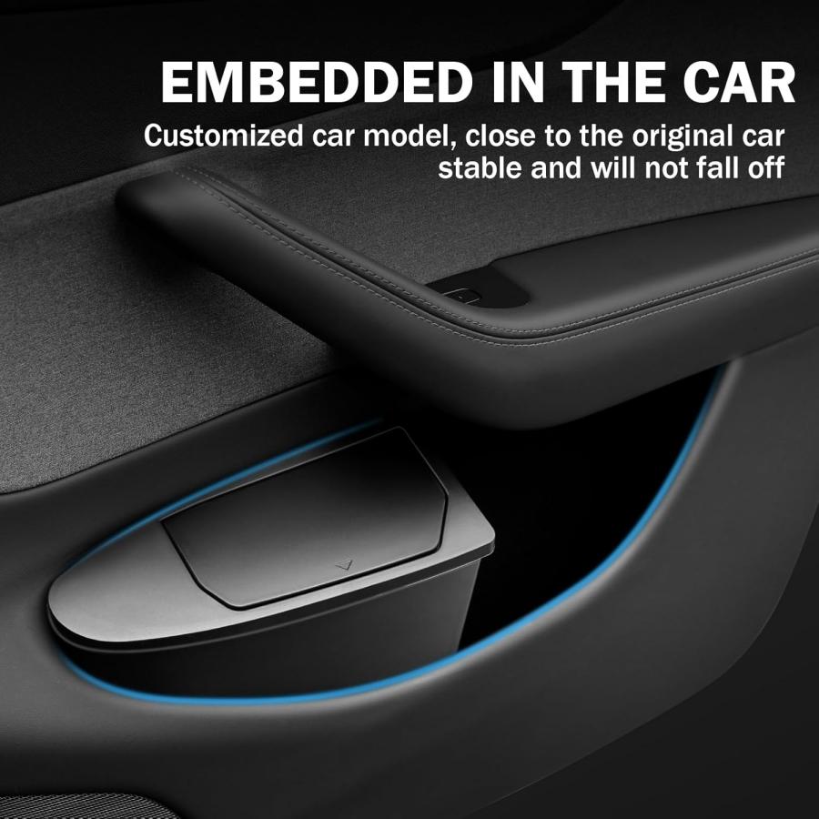 UBLM4 Встроенный органайзер для хранения в передней двери для Tesla Model Y Juniper 2025 2026 Автомобильное мусорное ведро с крышкой, открывающейся нажатием, ABS-органайзер для двери