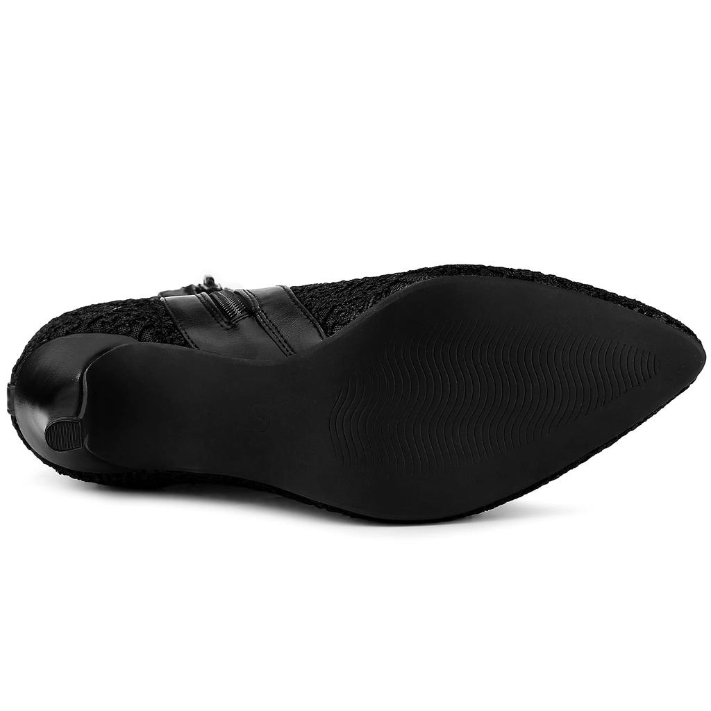 Allegra K Lace Ankle Boots, Pointed Toe, Stiletto Heel, Women's, Black, Size 25.0 cm