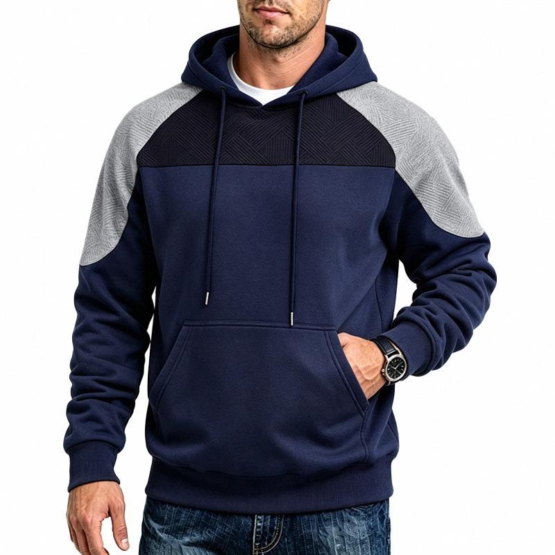 Men S Loose Color Block Long Sleeve Hooded Sweatshirt For Casual Wear