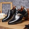 High Quality Leather Formal Dress Men's Loafers Pointed Toe Metal Tipped Handmade 5.8cm High Heels Man Wedding Party Shoes