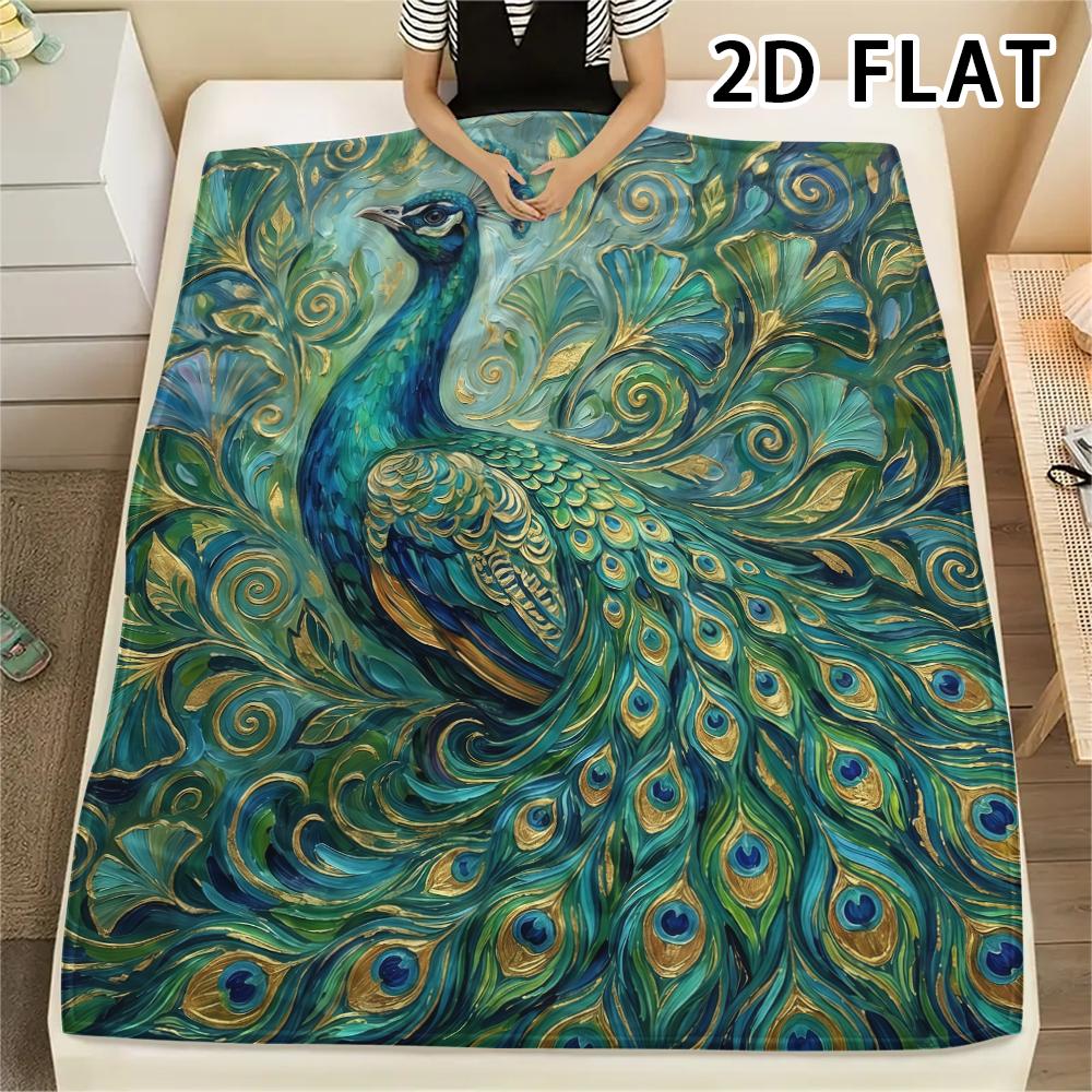 1Pc Peacock Print Flannel Blanket,High quality Comfortable for All Seasons,Home Decor,Warmth and Comfort,Perfect for Christmas Gifts