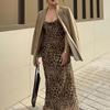 Женское платье-комбинация с леопардовым принтом и открытой спиной, тонкая талия, низкий вырез, V-образный вырез, без рукавов, трапециевидное платье для выпускного вечера, коктейльное клубное вечерние платье макси