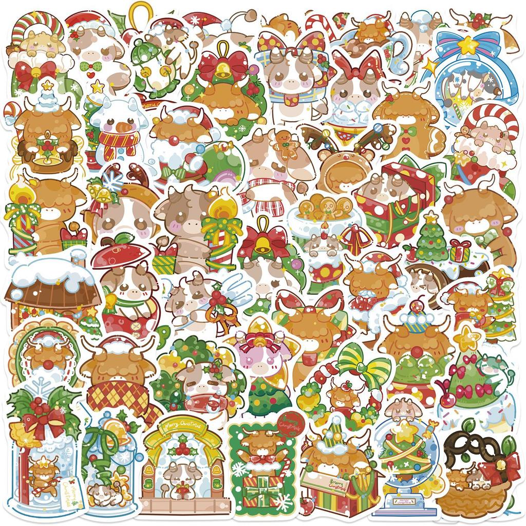 50 Cartoon Holographic Cartoon Christmas Calf Doodle Stickers Decorate Suitcase Notebook Diy Waterproof