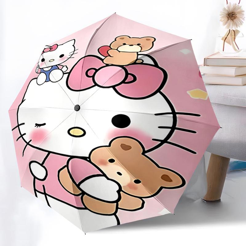1pc Hello Kitty Automatic Folding Umbrella - Portable Tri-Fold Design with 8-Bone Iron Frame, Perfect for Outdoor Use, Festive Gifts, Travel, Daily Us