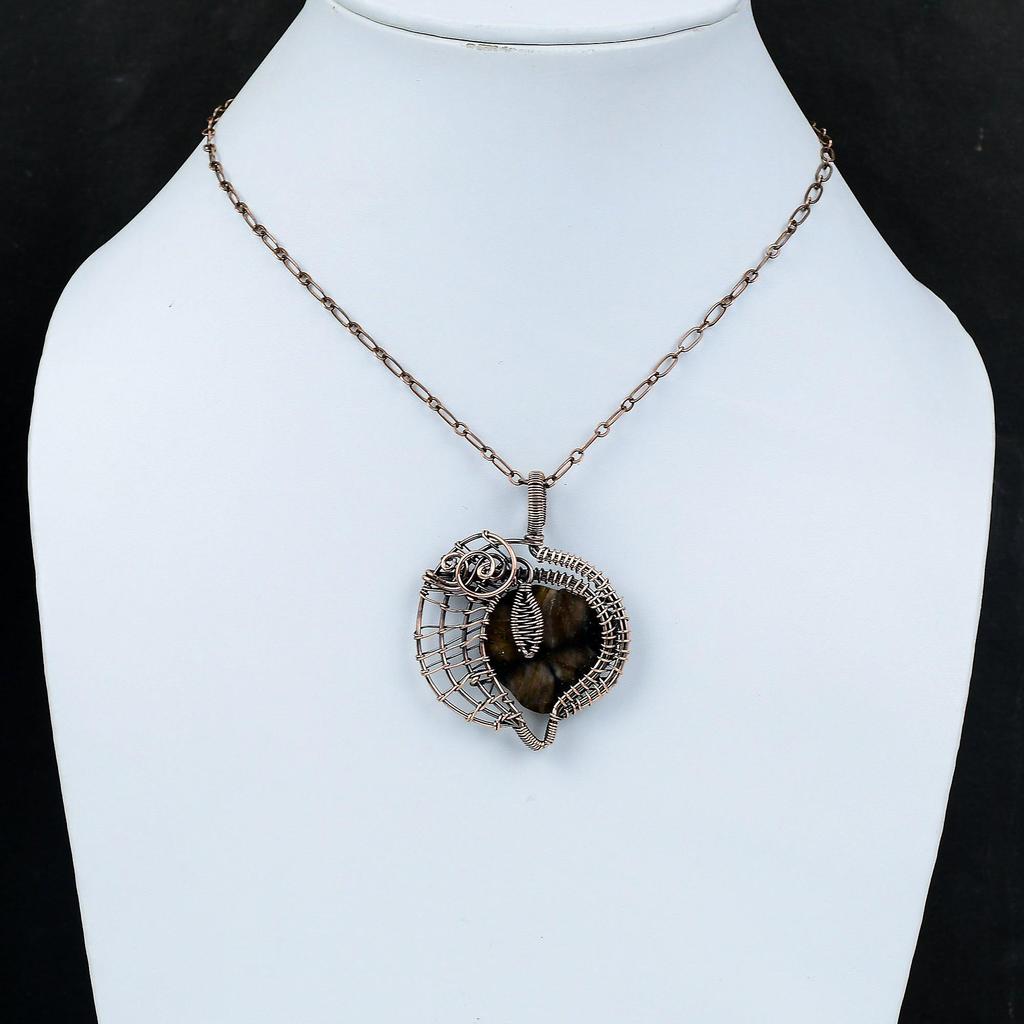 Подвеска с киастолитом, обернутая медной проволокой, подвеска ручной работы, украшения с киастолитом, украшения из медной проволоки, оригинальная подвеска с драгоценным камнем, свадебный подарок