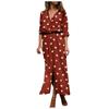 Women's Fashion Casual Polka Dot Print Lapel Long Sleeves Single-breasted Stitching Loose Waist Hem Split Chiffon Dress