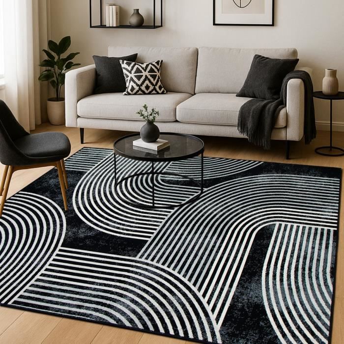 Modern Scandinavian Living Room Rug Black 190x240