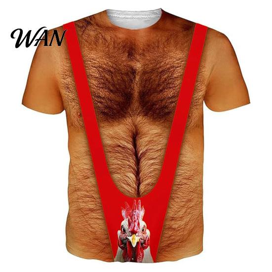 Themed Party Shirt Men Chest Hair Toupee T-Shirt, Funny Muscle with False Hair, Six Bachelor T-shirt Pack Ugly Tee, Loose Fit for Carnivals