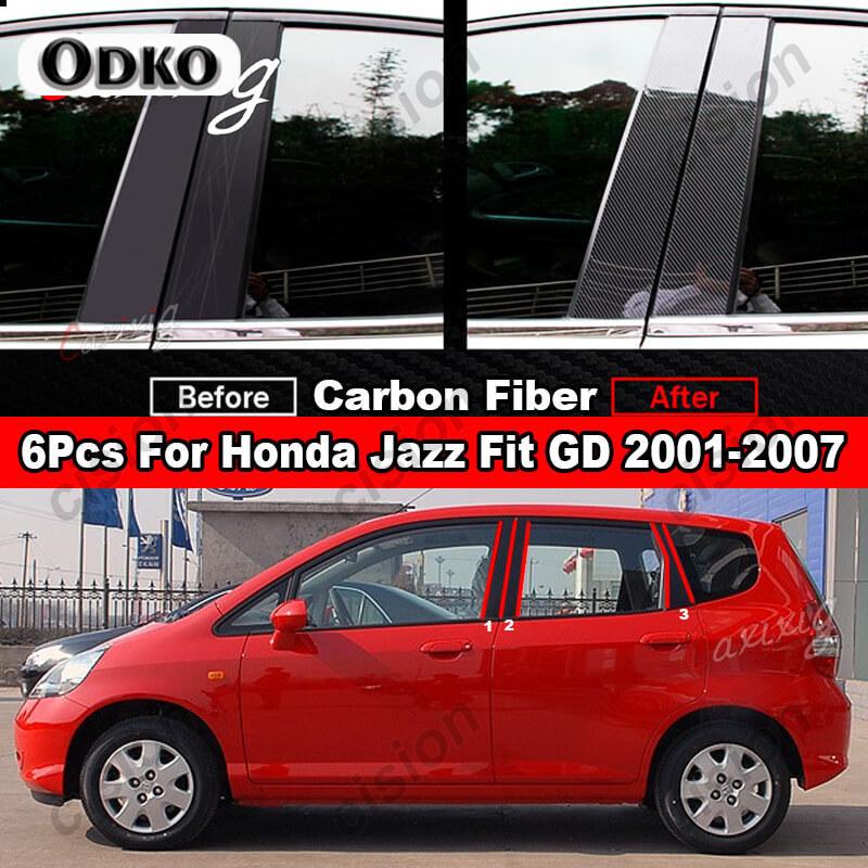 6Pcs Car Window Door Column B C D BC Pillar Post Cover Trim for Honda Jazz Fit GD GE GK GS GR 2001- Mirror Effect PC Sticker