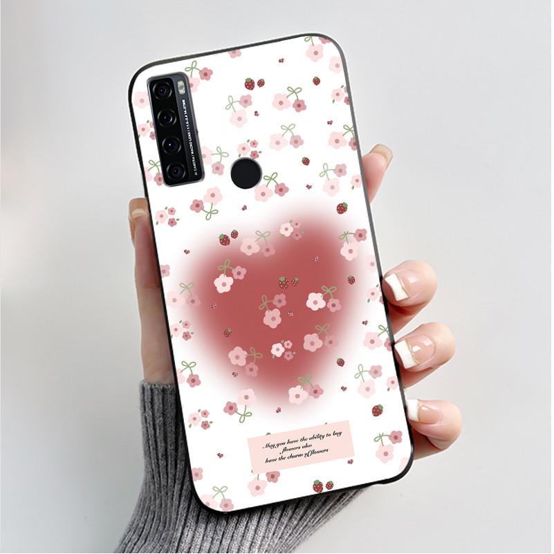 Для чехла TCL 20 SE 20SE Силиконовый Цветок нарисованный ТПУ Черный Funda для чехла TCL 20 SE TCL20SE TCL20 SE Защитный Coque etui Чехол