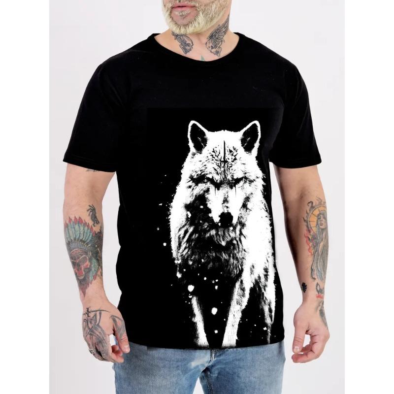 Summer Round Neck 3D Wolf Print Top Fashionable Casual Short Sleeved Men's and Women's Couple Unisex T-shirts