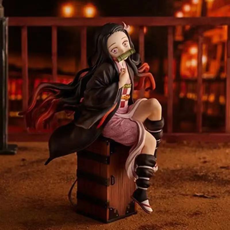 15CM Demon Slayer Kamado Nezuko Sitting Figure PVC Figure Toy Present Collection Box Decoration Desktop Set Ornament