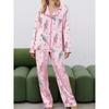 Women Christmas Pajama Set Cute Nutcracker Print Long Sleeve Button Down Shirt Pants Satin Silk 2 Piece Jammies