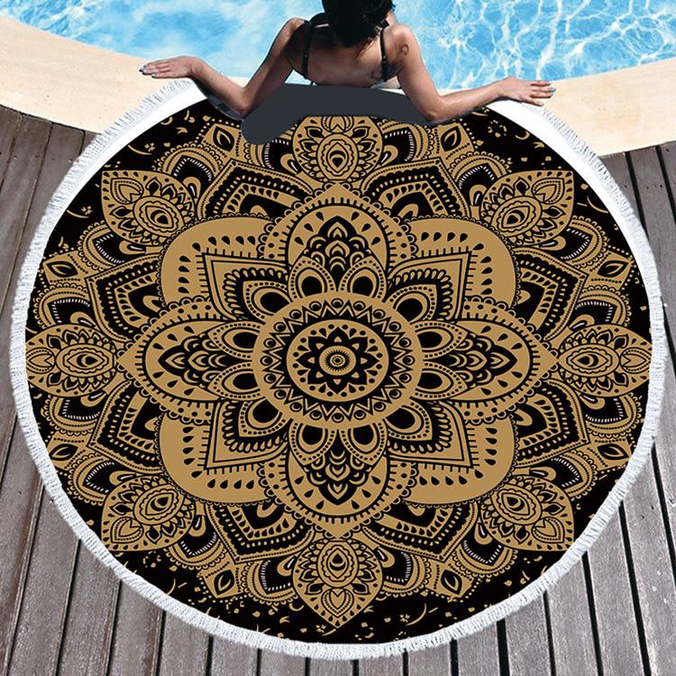 Microfiber Sand Free Quick Dry Hippie Boho Circle Bath Mandala Round Beach Towel with Fringes
