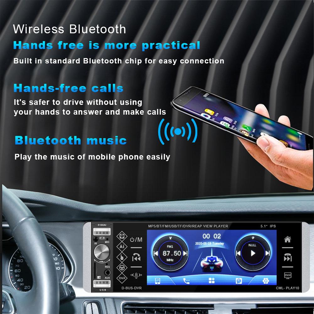 Podofo Универсальный 5,1-дюймовый автомобильный радиоприемник с одним Din, MP5-плеер, авторадио, голосовой помощник, сенсорный экран, Bluetooth, FM, AUX, USB, SD, автомобильный видеорегистратор, видеоплеер